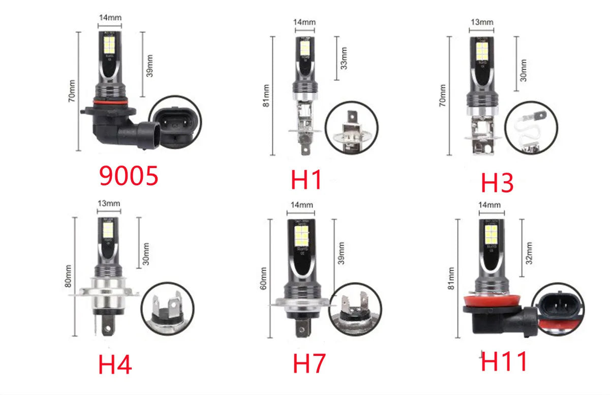 2Pcs 9005 9006 LED Headlight H11 H8 H9 H10 H1 H3