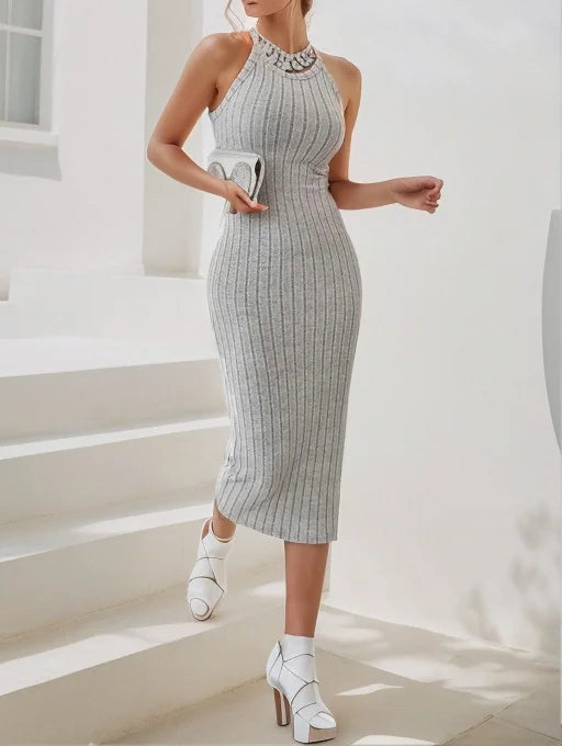 Women's sweater dresses, round neck, solid color, versatile,