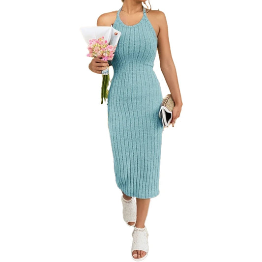 Women's sweater dresses, round neck, solid color, versatile,