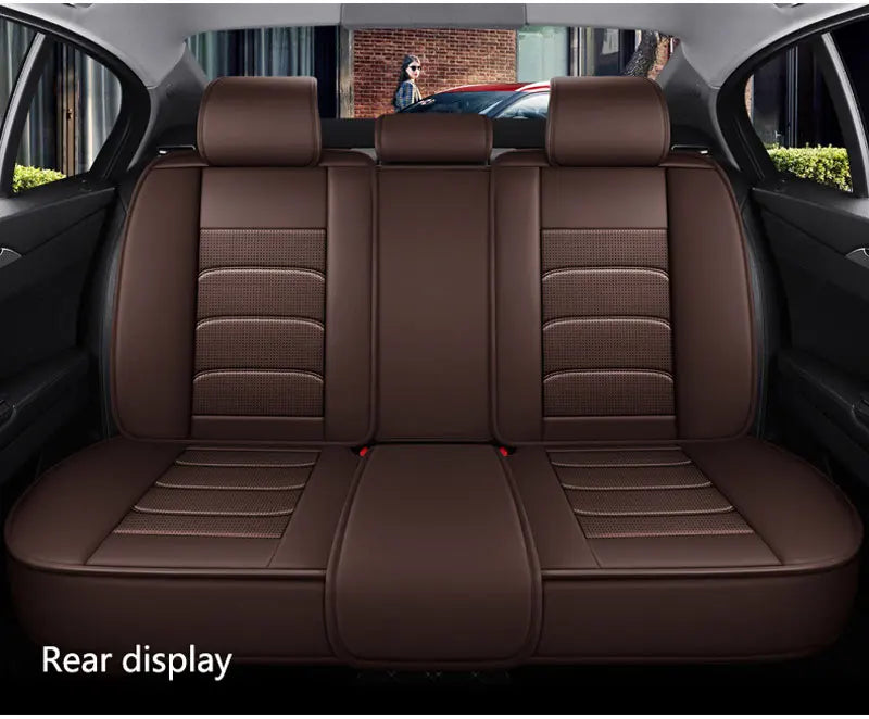 Car Seat Covers Full Set Breathable Leather Auto Front