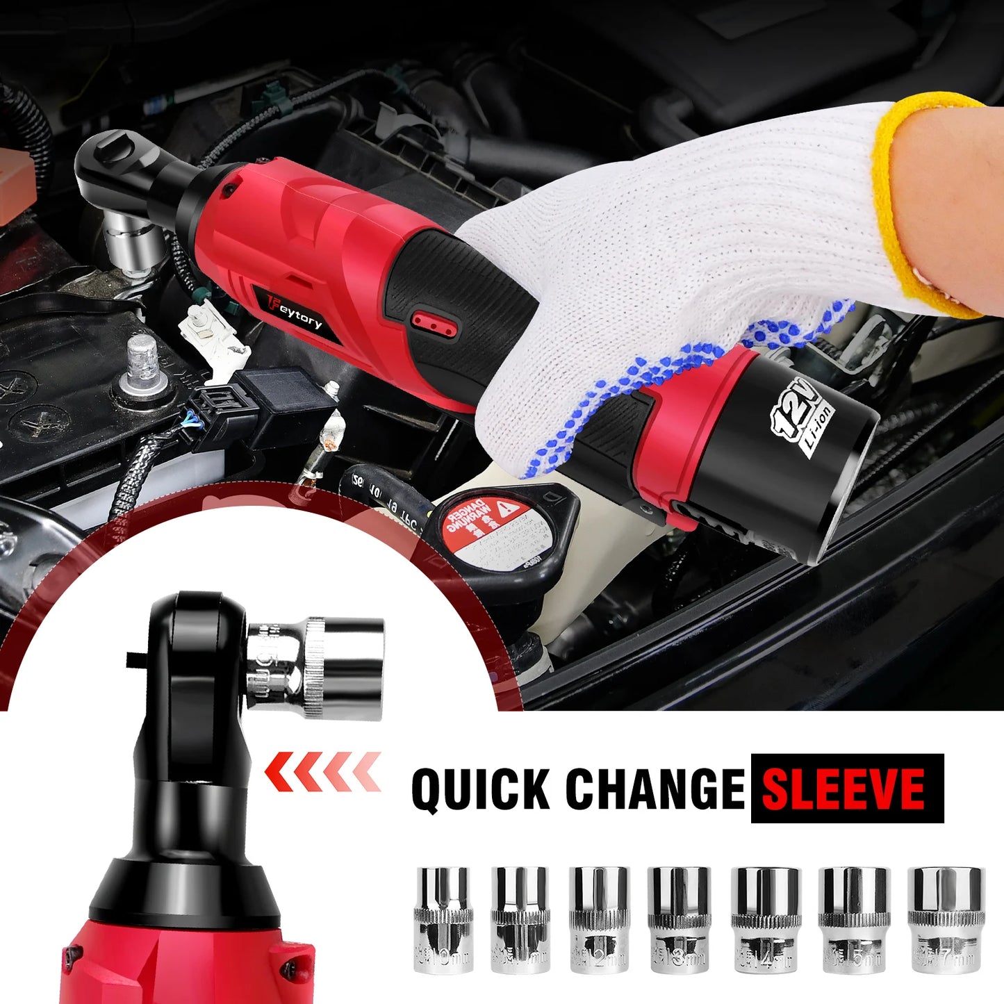 Feytory 200Nm Cordless Ratchet Wrench Set 90°