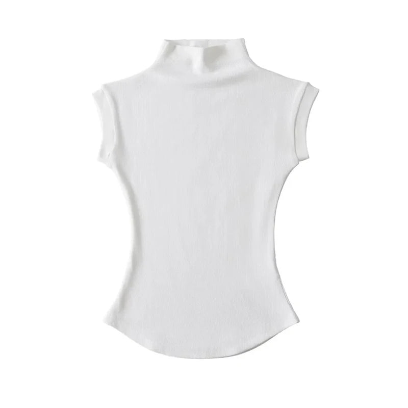 Women Summer Sexy Turtleneck Sleeveless T-Shirts