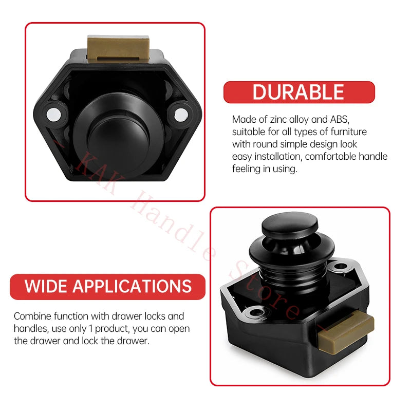 5 Pieces Camper Car Push Button Lock Black Kitchen Cabinet