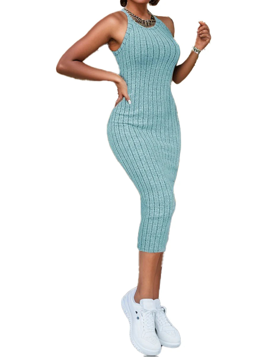 Women's sweater dresses, round neck, solid color, versatile,