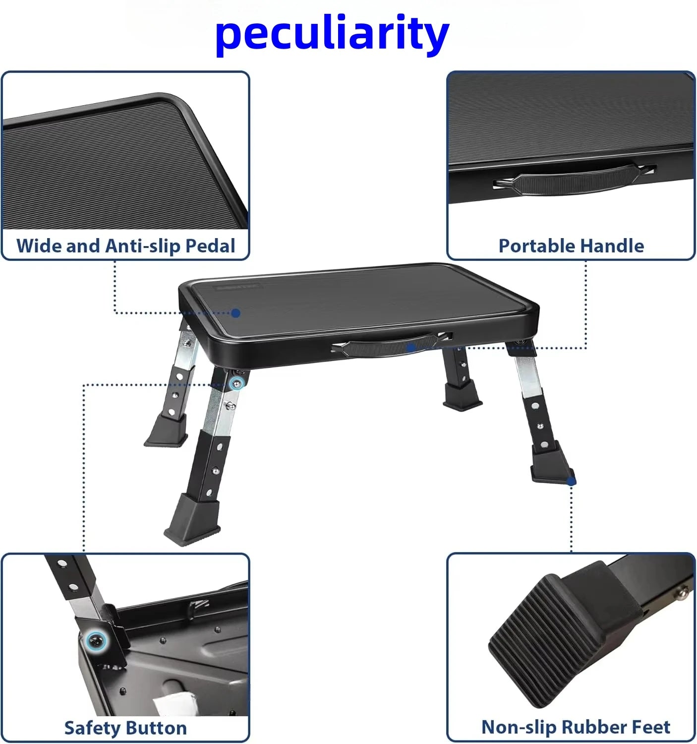 3-speed adjustable folding step stool for adults and seniors, safer metal step stool, sturdy and stable step stool