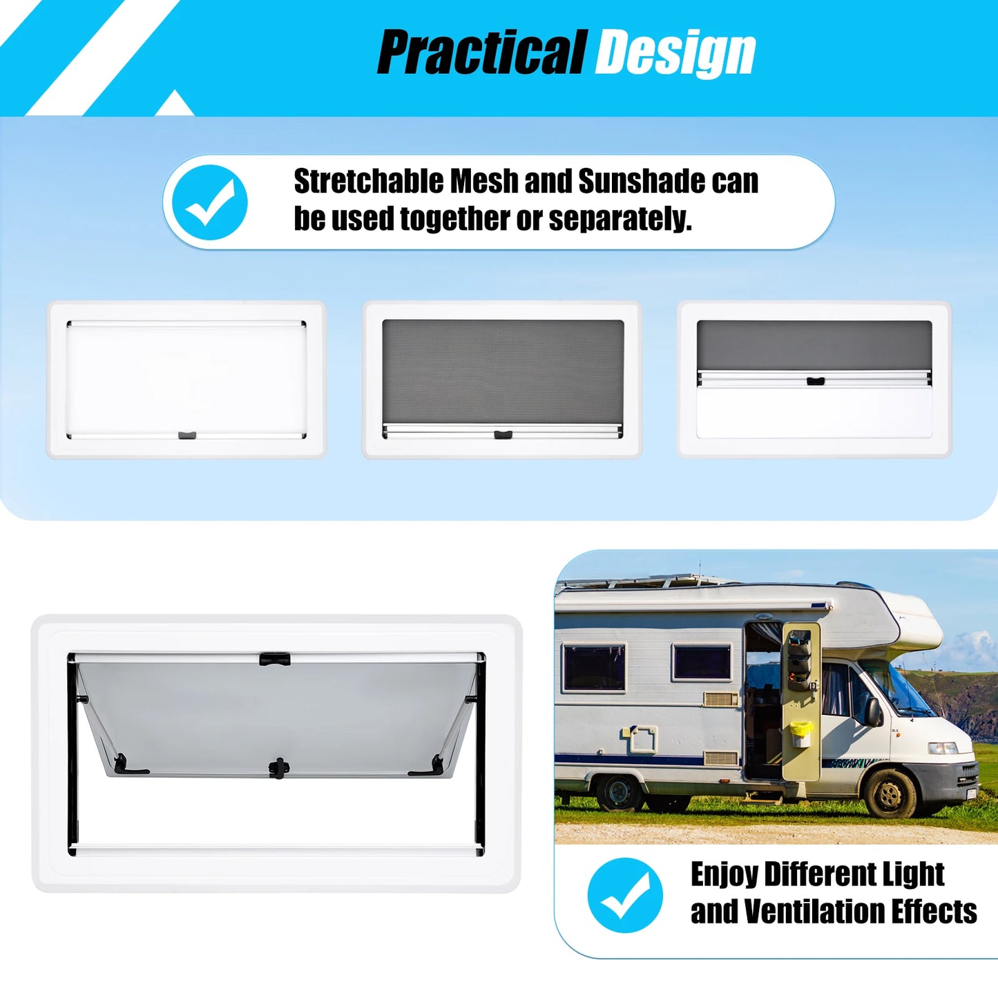 Camper Side Window Hand Open Close 70° Window Hinged