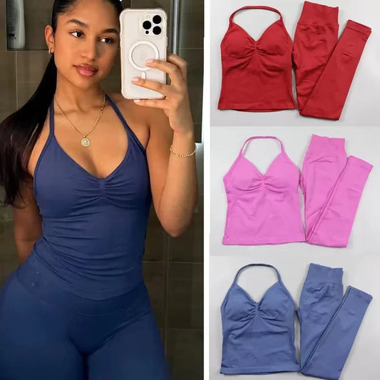Fitness Girl Yoga Ladies 2-piece Set Long Neck Halter