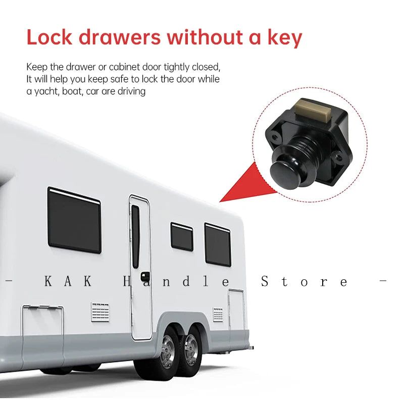 5 Pieces Camper Car Push Button Lock Black Kitchen Cabinet