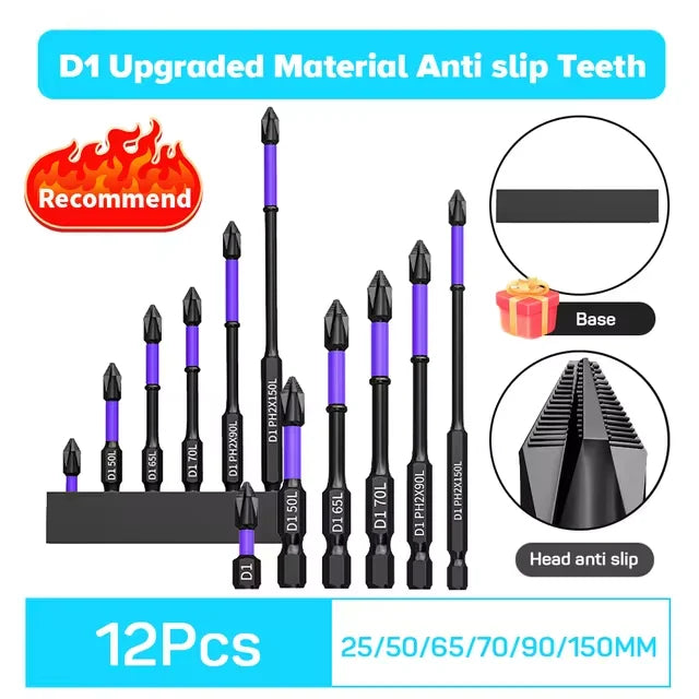 6/12 PCS Magnetic Screwdriver Bits Non-slip Shockproo