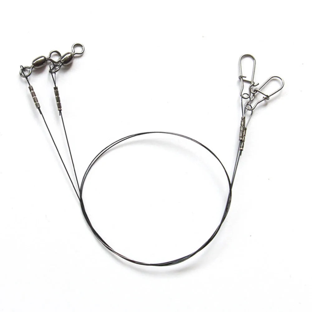 2x Steel Fishing stainless steel Wire Leader Line With Swivel Duo-Lock