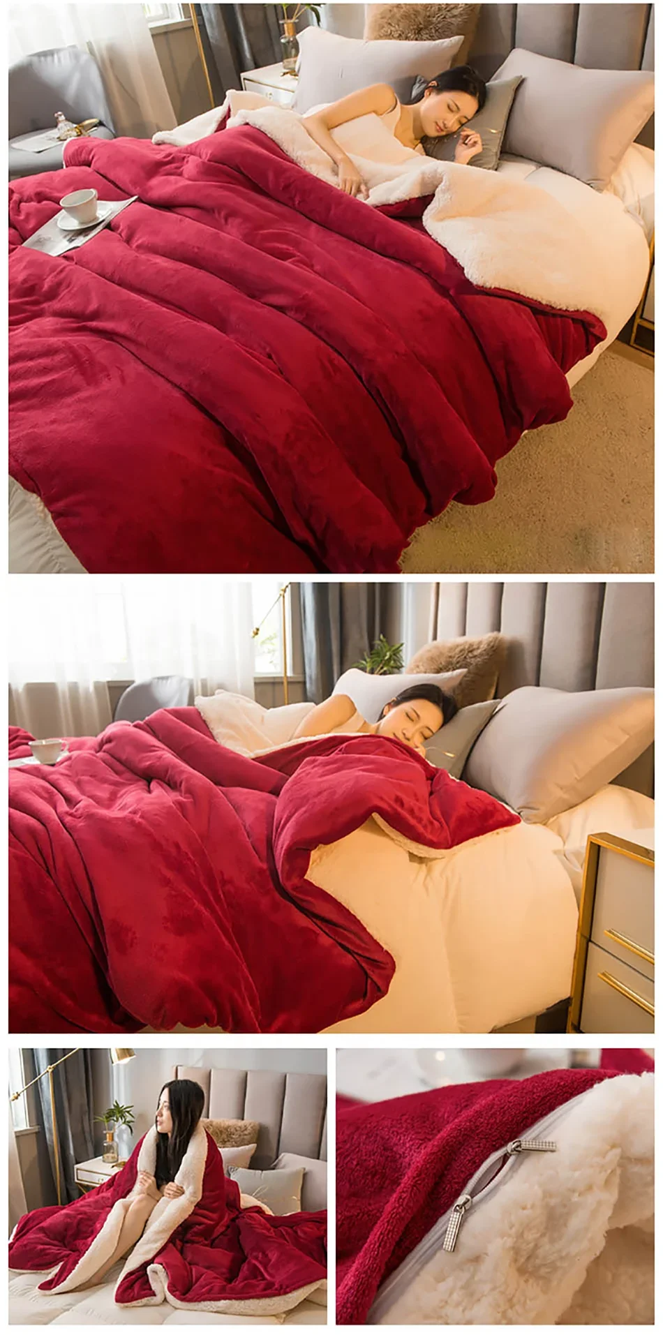 Wool Throw Blanket Keep Warm Winter Bed Blankets Double Sided