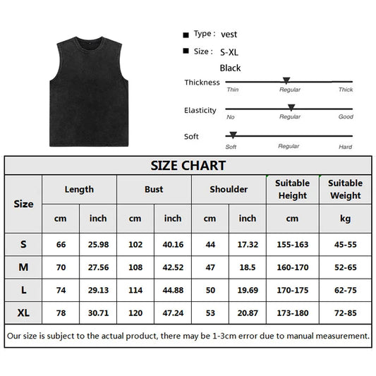 Men's Vest Vintage Washed tee 100% Cotton Tank Tops