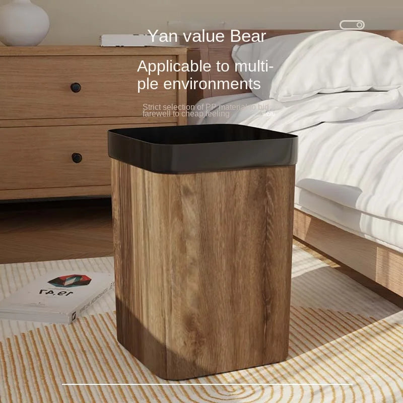 Wood Grain Trash Can Household High-looking