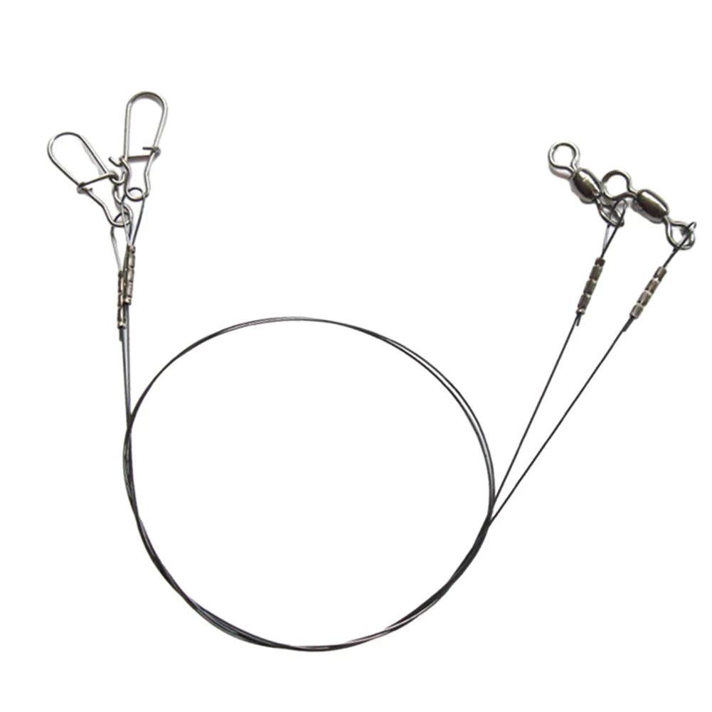 2x Steel Fishing stainless steel Wire Leader Line With Swivel Duo-Lock
