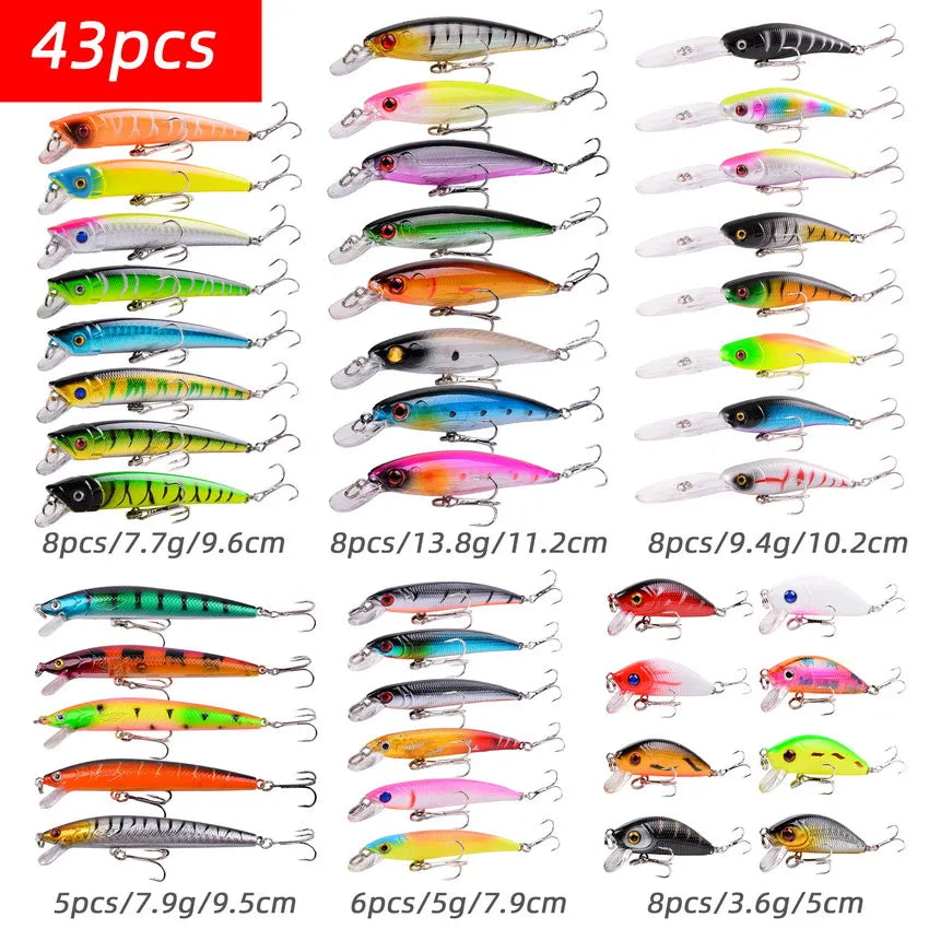 43pcs Mixed Fishing Lures Kit Minnow
