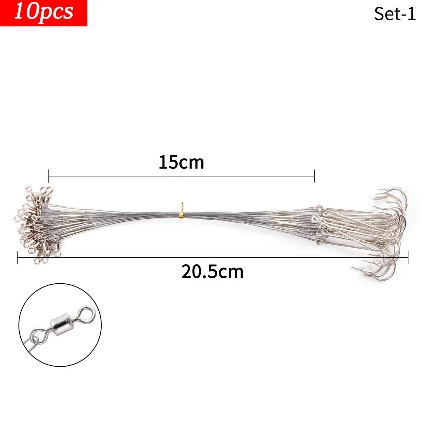 10pcs Steel Wire Leader with Swivel Anti-bite Fishing Line 15/22.5cm