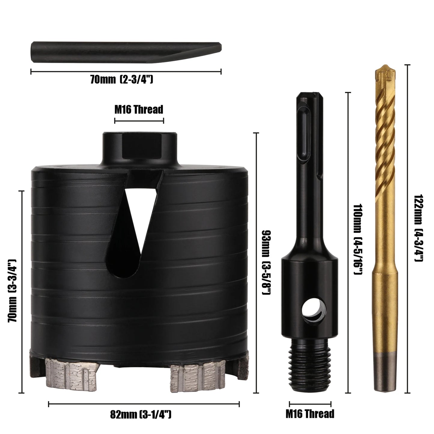 Dry Diamond Core Drill Bit Hole Saw with SDS Plus Adapter