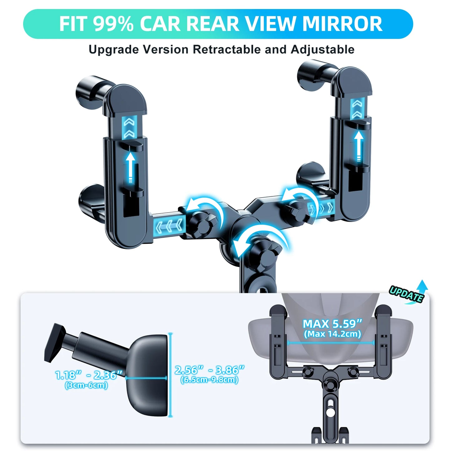 Rearview Mirror Phone Holder For Car  Retractable Multifunctional