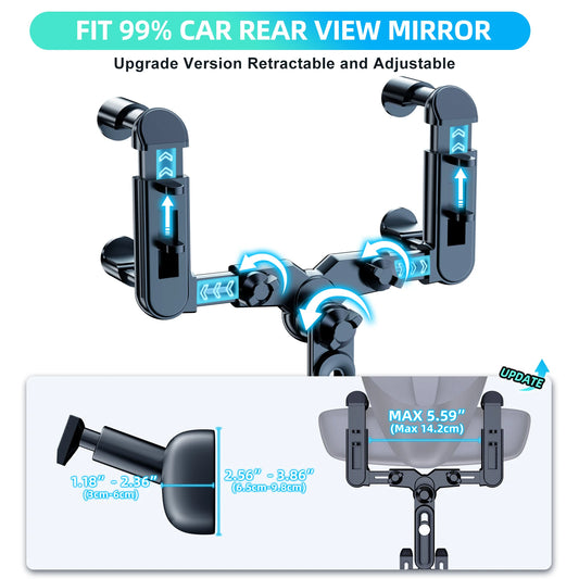Rearview Mirror Phone Holder For Car  Retractable Multifunctional