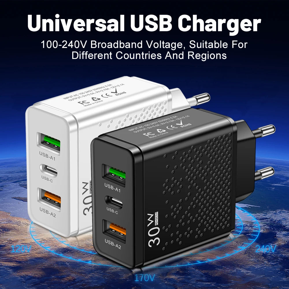 3 Ports 30W USB C Charger PD 30W USB Type C