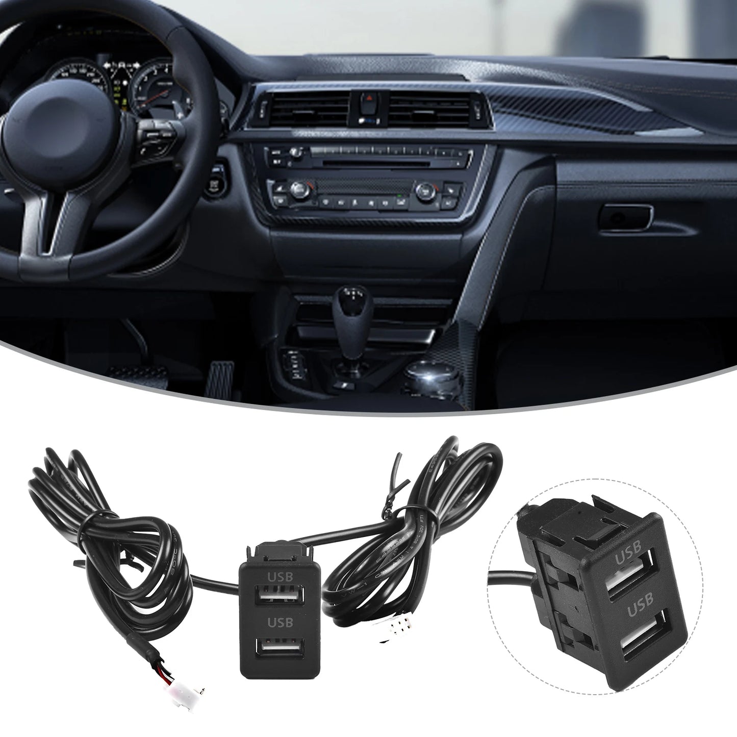 Auto Dashboard USB Socket Dash Mount Dual USB Port Panel