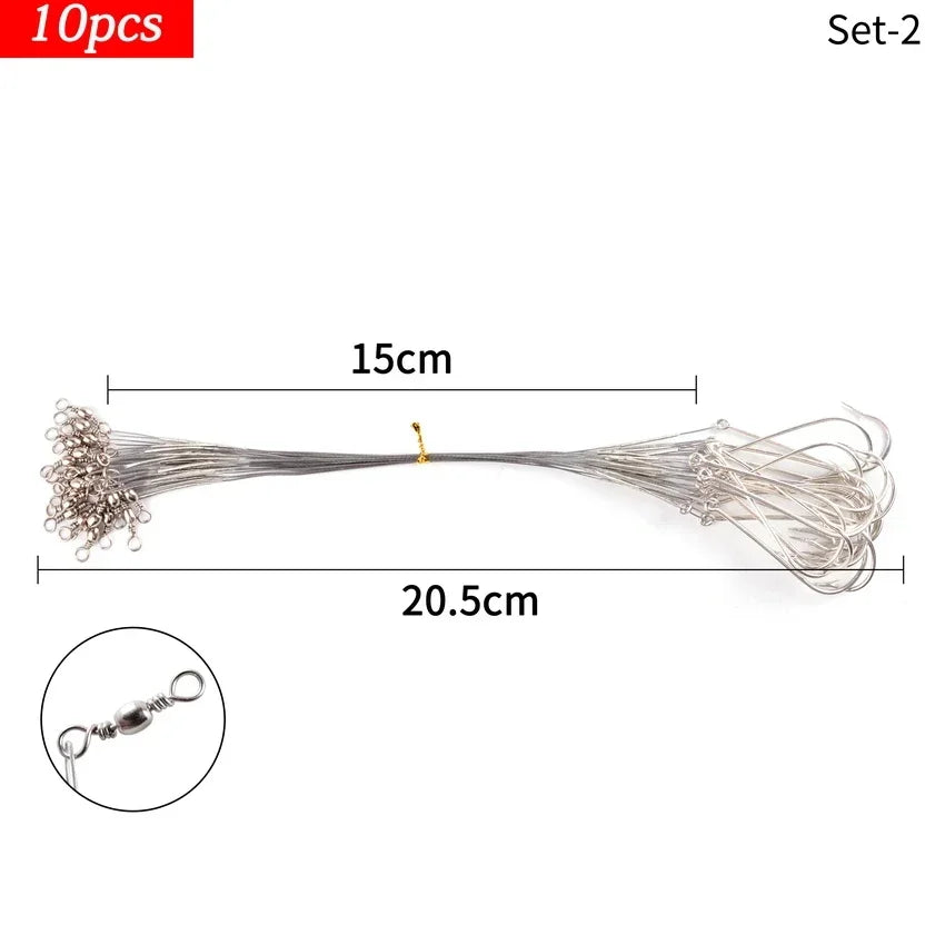 10pcs Steel Wire Leader with Swivel Anti-bite Fishing Line 15/22.5cm