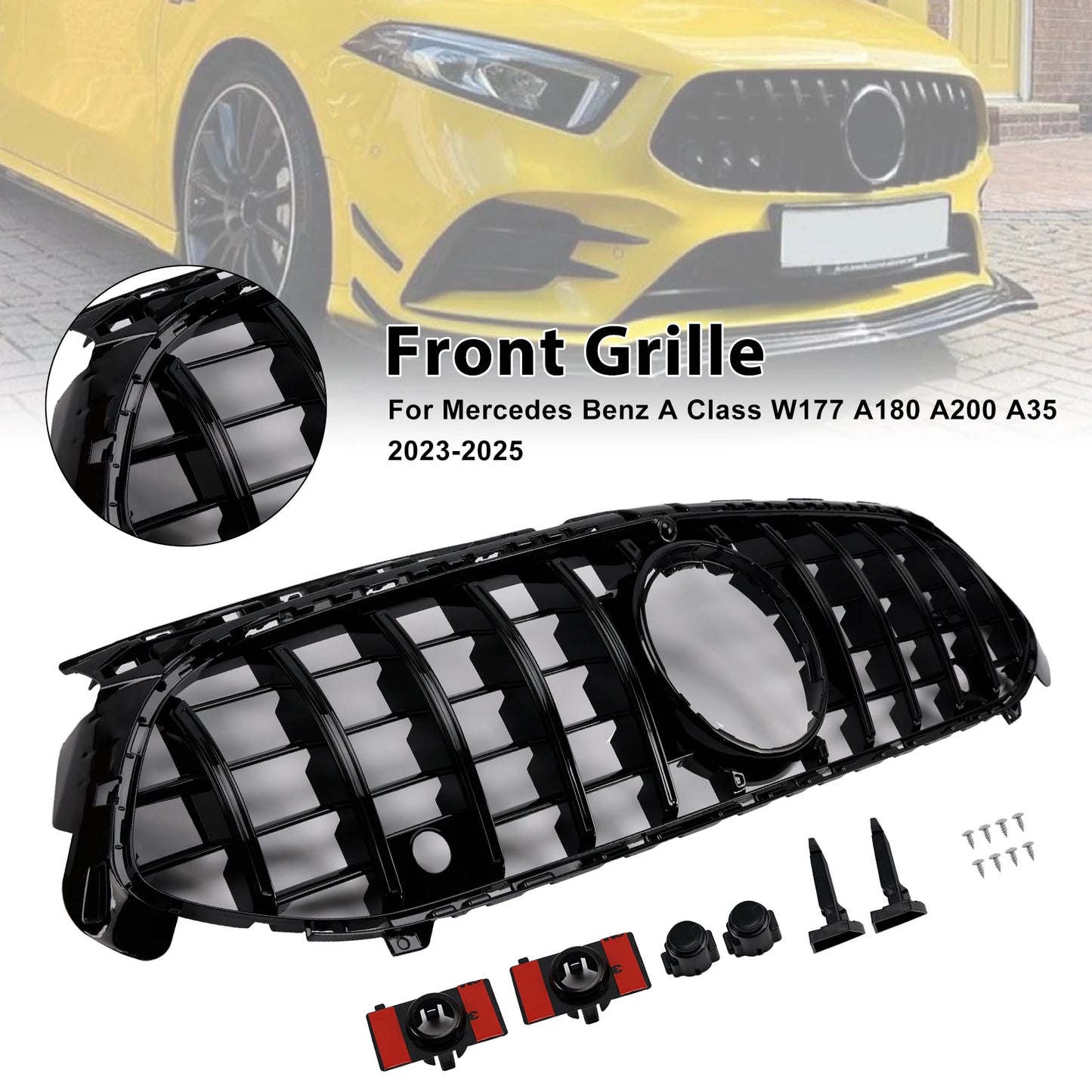 Gloss Black Front Grille Grill Fit for Mercedes A-Class W177 A35 A180 2023 2024 2025