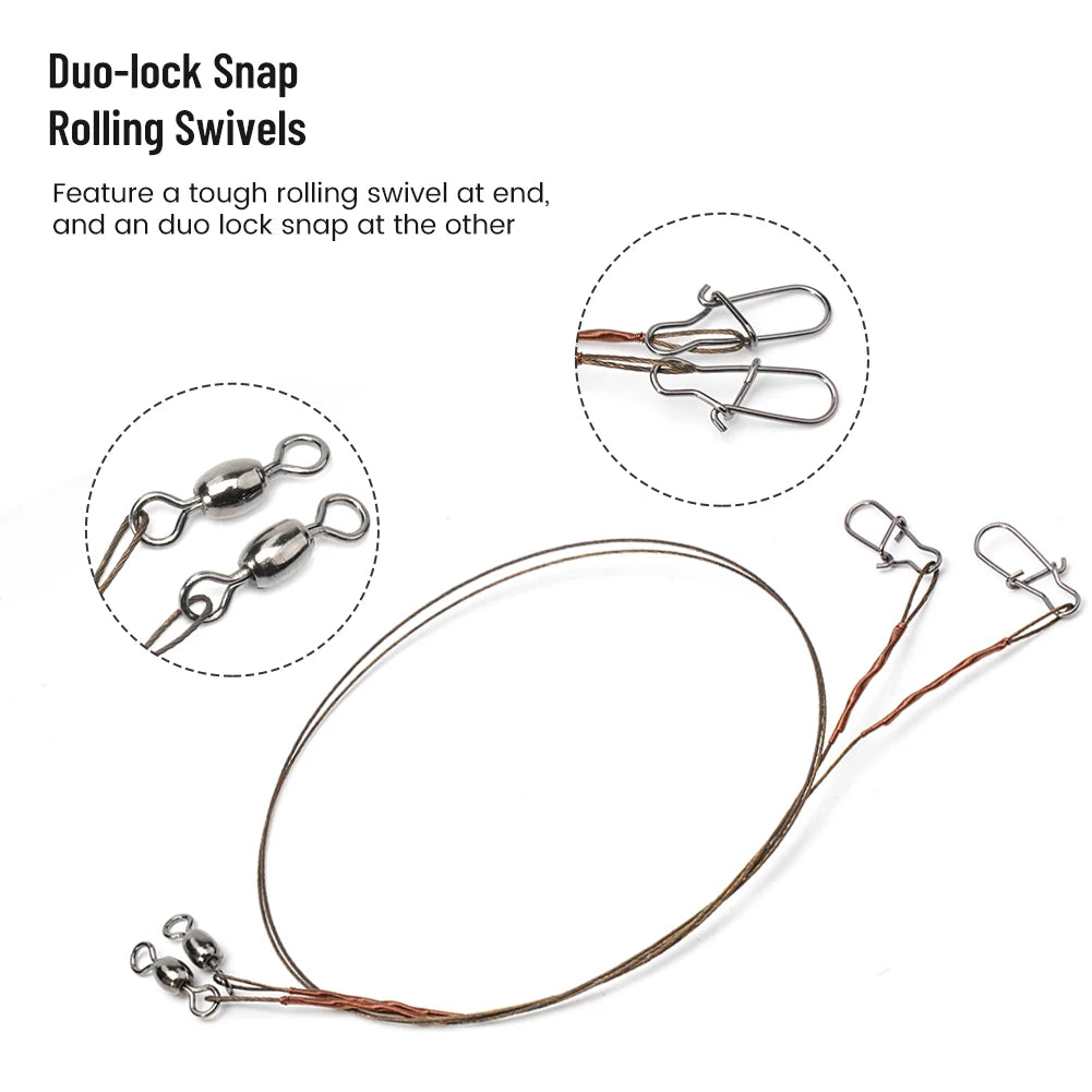 2pcs Fishing Line Steel Wire Leader Snap Rolling Swivel