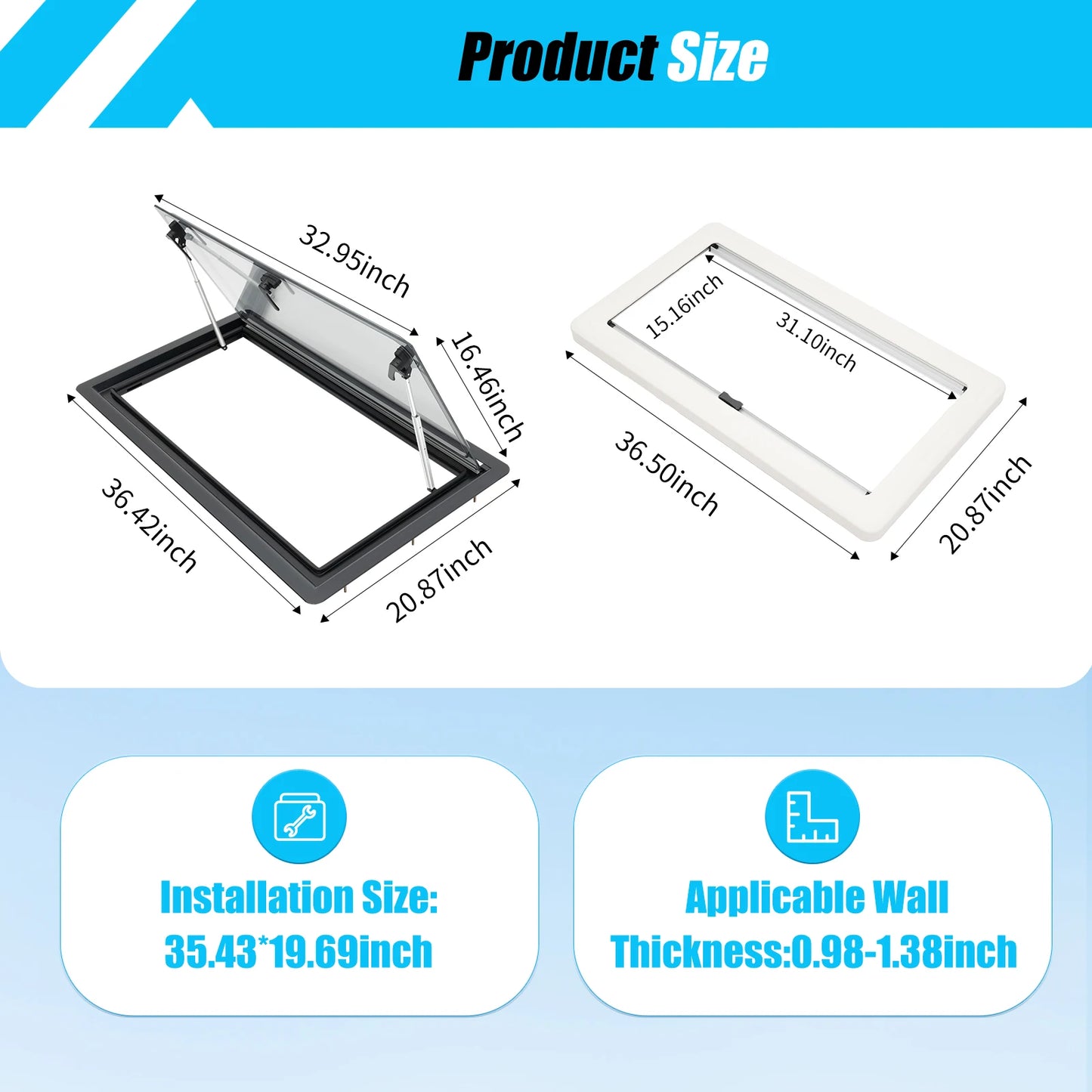 Camper Side Window Hand Open Close 70° Window Hinged