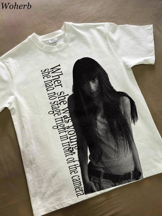 Men and Women T Shirts Short Sleeve Print O-neck Tees Y2k Tops Casual Fashion
