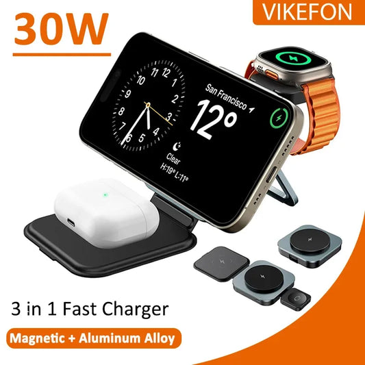 Metal 30W Magnetic Wireless Charger Pad For iPhone 15 14 13 12 Pro Max