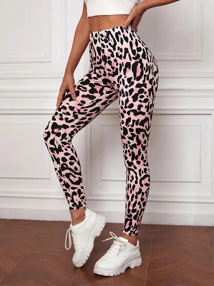 Women's Sexy Pink Leopard Print Leggings Long