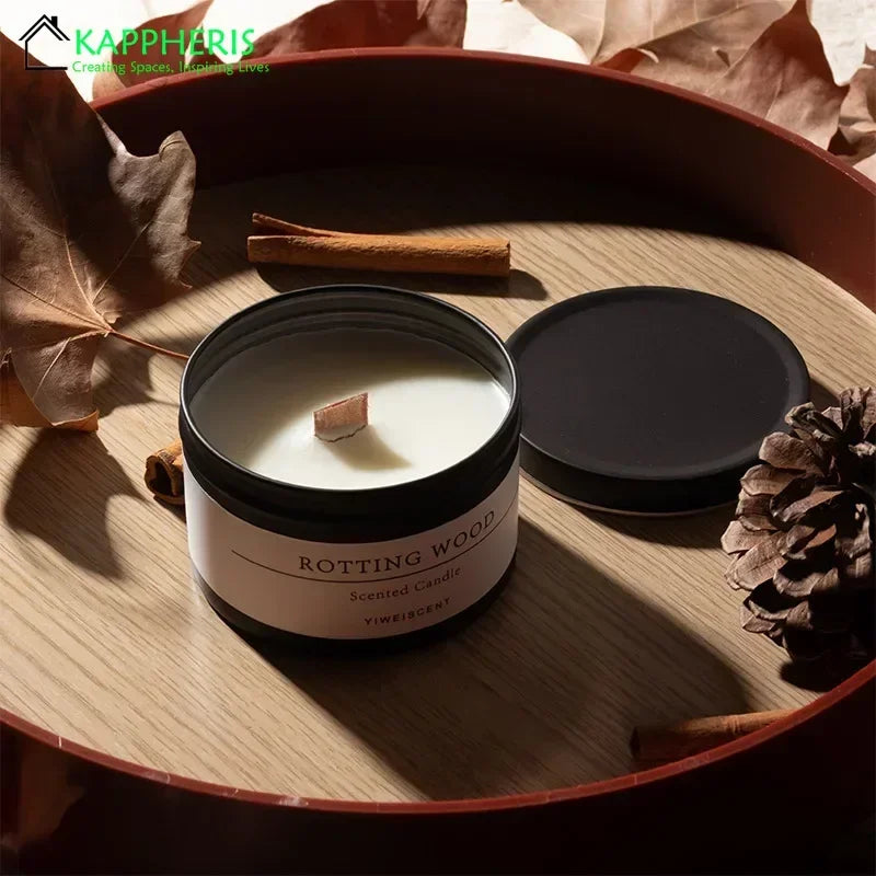 Black Tin Can Scented Aromatic Candles Wooden