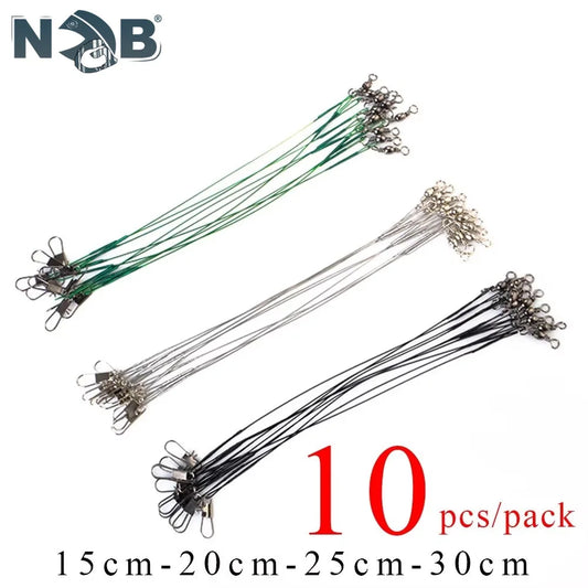 NGB 10pcs Stainless Steel Leash Fishing Wire Leader With Swivel