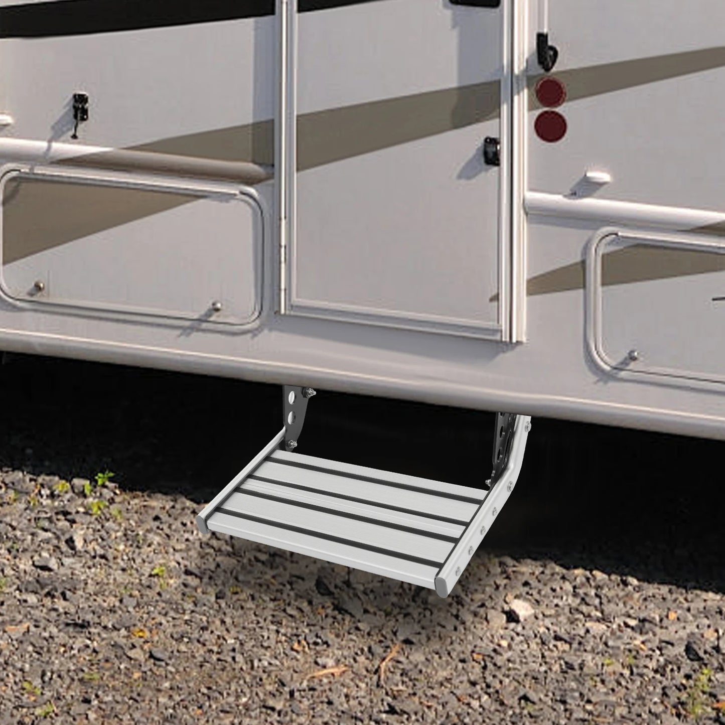 Foldable RV Step Non-slip Manual RV Step with LED Light RV Camper Step Aluminum Alloy Single-Tier Folding Rv Step