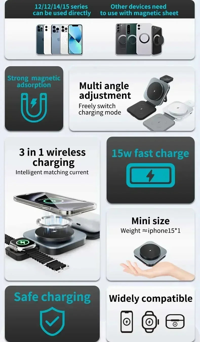 Metal 30W Magnetic Wireless Charger Pad For iPhone 15 14 13 12 Pro Max