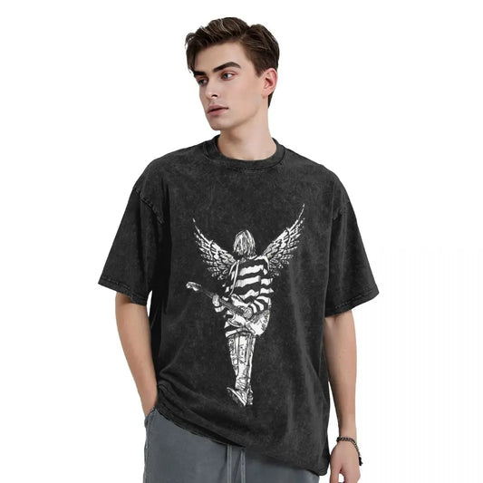 Kurt Cobain Guitar Angel Washed T Shirts Streetwear