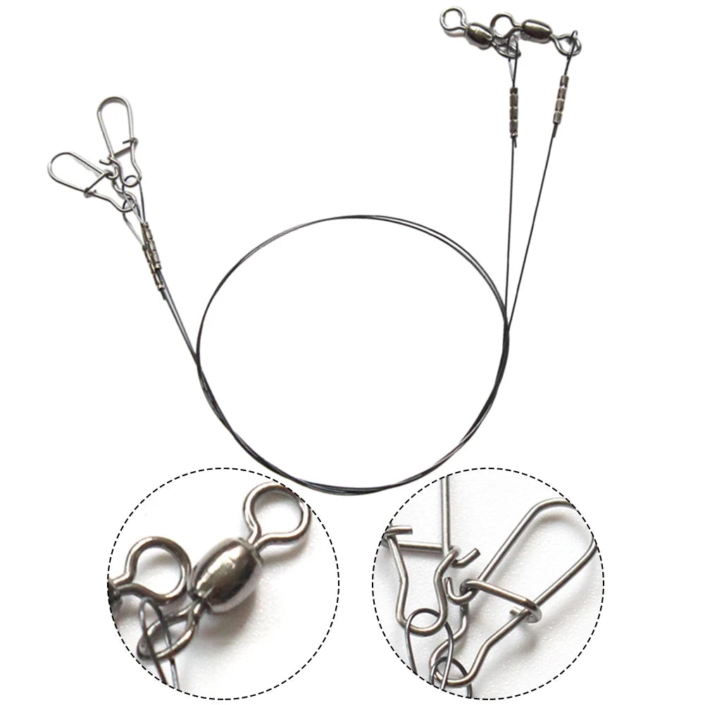 2x Steel Fishing stainless steel Wire Leader Line With Swivel Duo-Lock