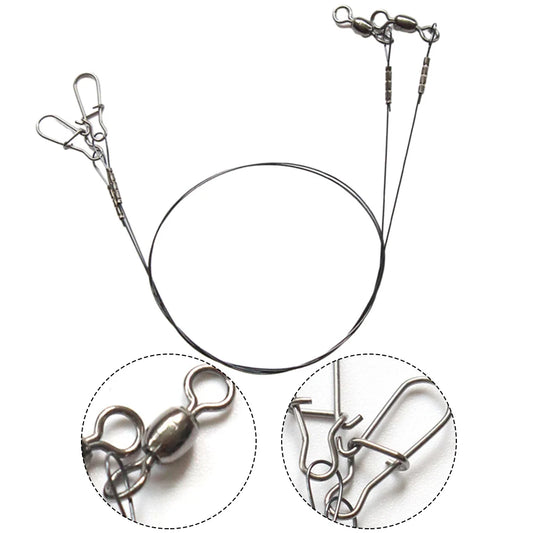2x Steel Fishing stainless steel Wire Leader Line With Swivel Duo-Lock