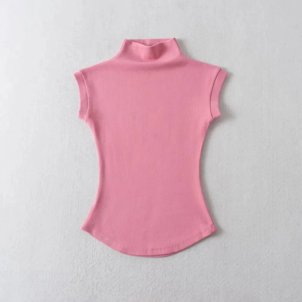 Women Summer Sexy Turtleneck Sleeveless T-Shirts