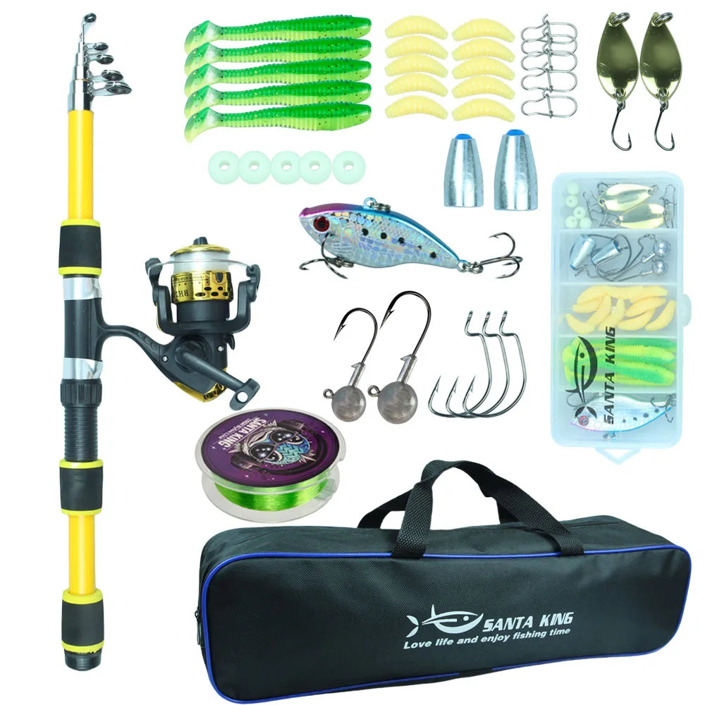1.8m 2.1M Fishing Rod and Reel Line Lure Set Carbon Fiber Telescopic
