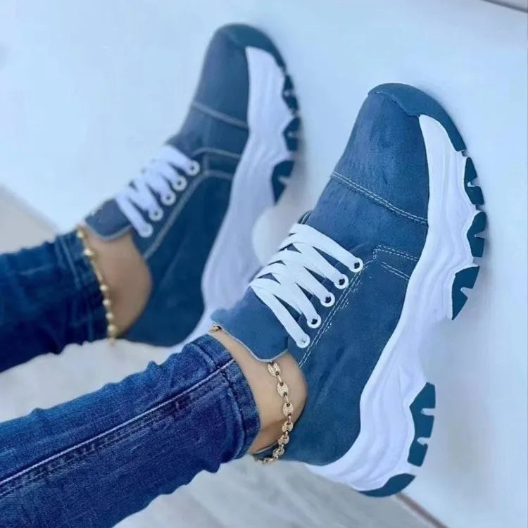 New Women Sneakers Fashion Platform Lace Up Casual Sports Shoes