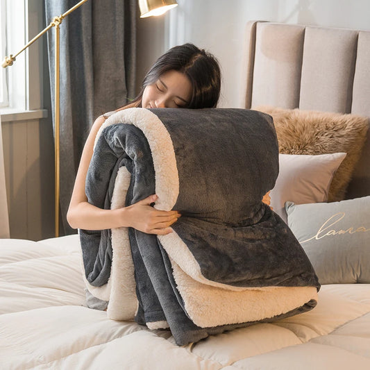 Wool Throw Blanket Keep Warm Winter Bed Blankets Double Sided