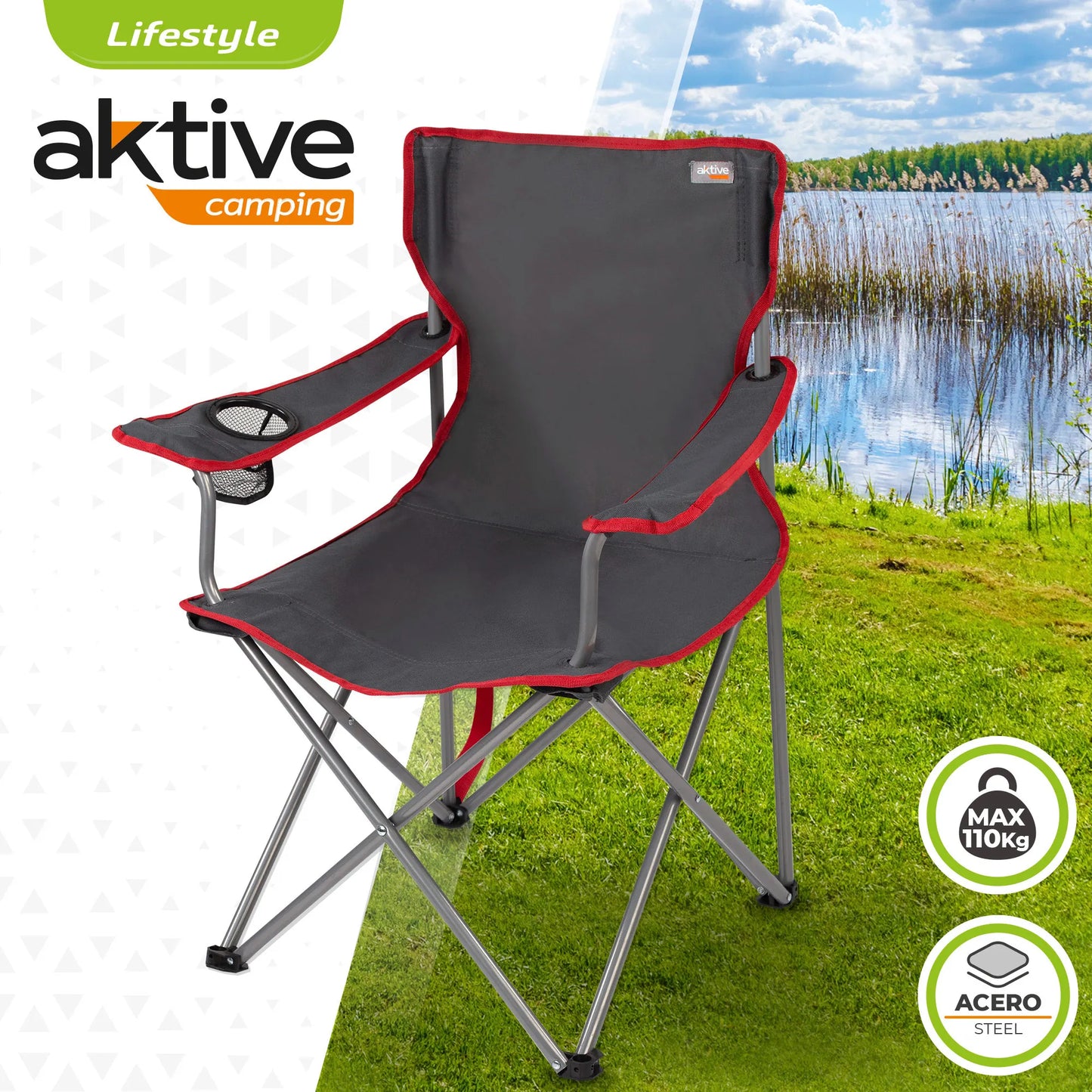 Folding camping chair with coasters and backrest