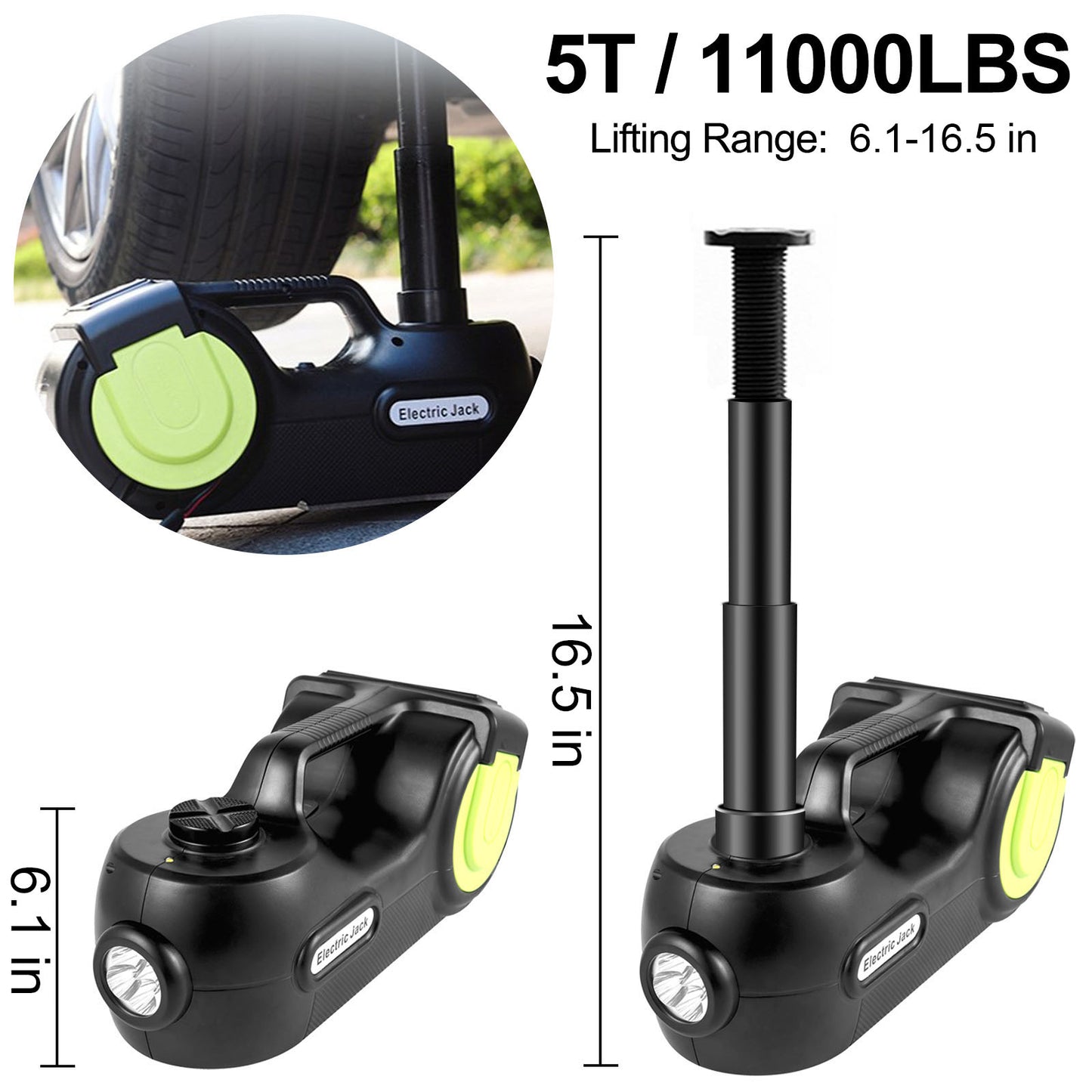 SucceBuy 5T 12V elektrische krikset + slagmoersleutel met led-lamp,
